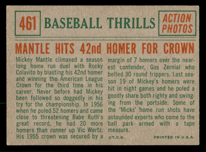 1959 Topps Baseball #461 Mickey Mantle IA Yankees EX 566655
