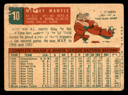 1959 Topps Baseball #10 Mickey Mantle Yankees FR-GD 566656