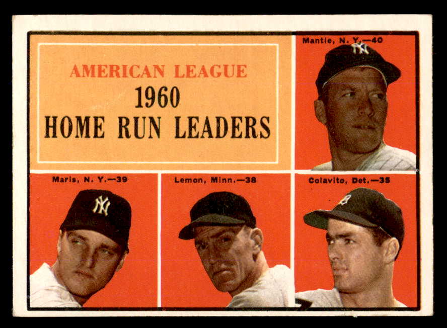 1961 Topps Baseball #44 A.L. Home Run Leaders Mickey Mantle VG-EX 566658