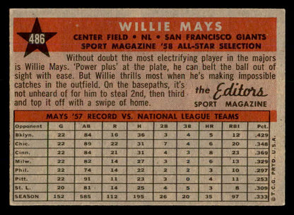 1958 Topps Baseball #486 Willie Mays A.S. Giants EX+/EX-MT 566661
