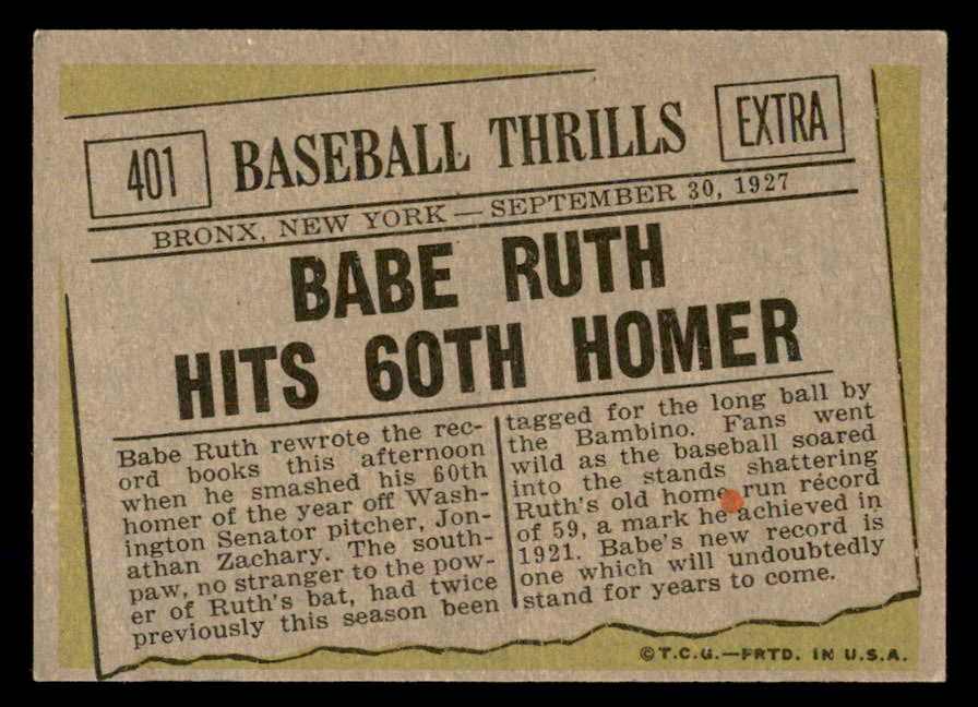 1961 Topps Baseball #401 Babe Ruth Yankees EX+/EX-MT 566680
