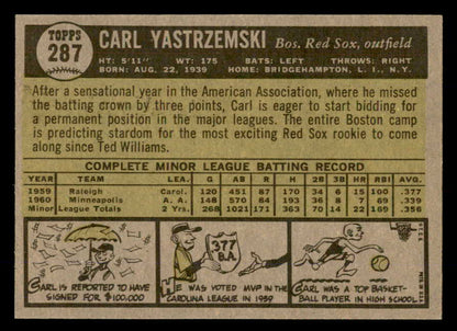 1961 Topps Baseball #287 Carl Yastrzemski Red Sox EX-MT 566686