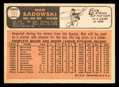 1966 Topps Baseball #523 Bob Sadowski Red Sox EX+/EX-MT 566697