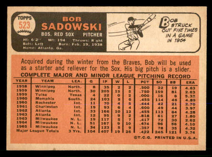1966 Topps Baseball #523 Bob Sadowski Red Sox EX-MT 566698
