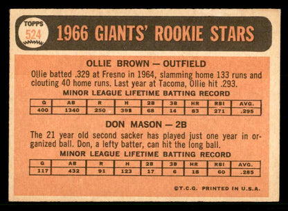 1966 Topps Baseball #524 Ollie Brown Giants VG-EX 566700