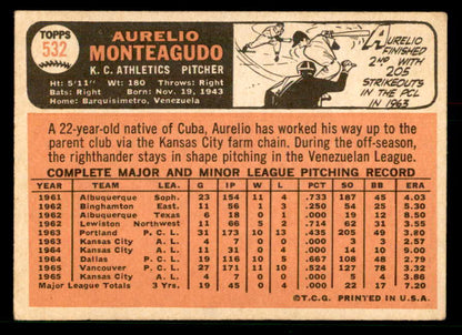 1966 Topps Baseball #532 Aurelio Monteagudo A's VG-EX 566722