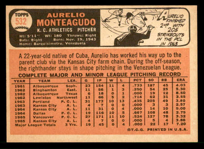 1966 Topps Baseball #532 Aurelio Monteagudo A's NR-MT 566724