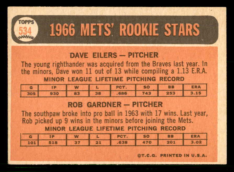 1966 Topps Baseball #534 Rob Gardner Mets EX-MT 566731