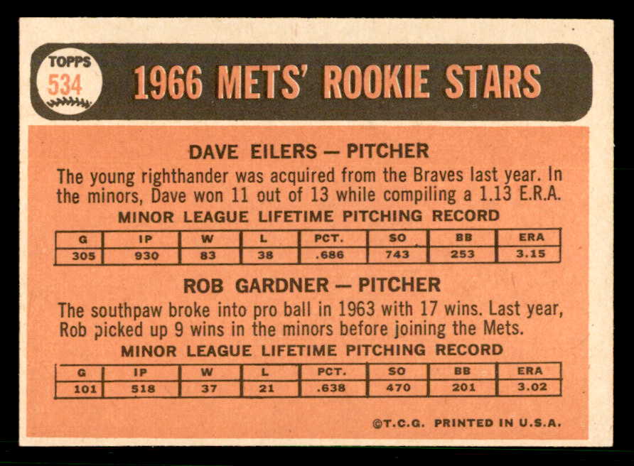 1966 Topps Baseball #534 Rob Gardner Mets EX-MT 566732