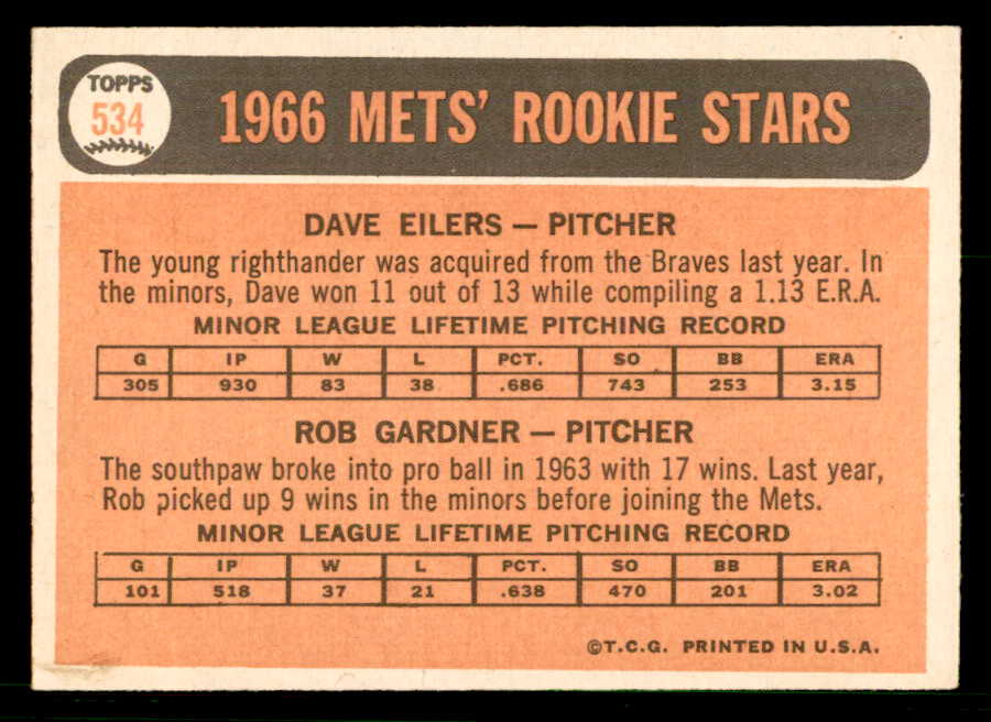 1966 Topps Baseball #534 Rob Gardner Mets EX-MT 566733