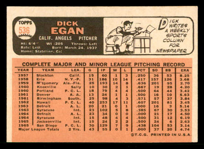 1966 Topps Baseball #536 Dick Egan Angels VG-EX 566736
