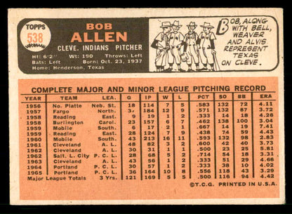 1966 Topps Baseball #538 Bob Allen Indians EX+/EX-MT 566744