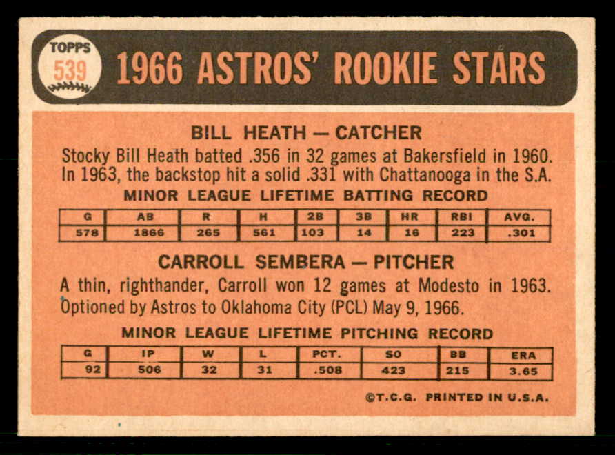 1966 Topps Baseball #539 Bill Heath Astros EX-MT 566749