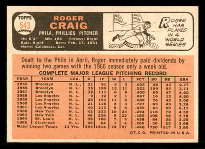 1966 Topps Baseball #543 Roger Craig Phillies EX 566761