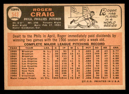 1966 Topps Baseball #543 Roger Craig Phillies EX-MT 566762
