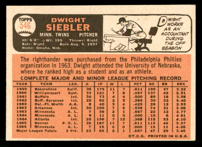 1966 Topps Baseball #546 Dwight Siebler Twins EX-MT 566772