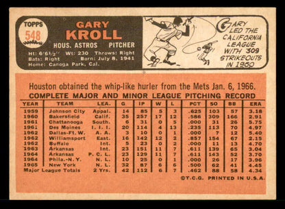 1966 Topps Baseball #548 Gary Kroll Astros NR-MT 566778