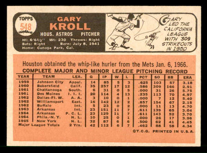 1966 Topps Baseball #548 Gary Kroll Astros NR-MT 566779