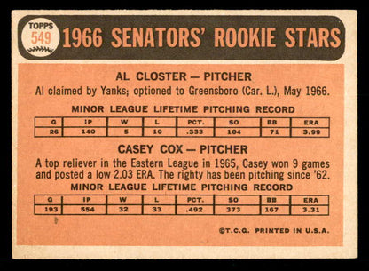 1966 Topps Baseball #549 Casey Cox Senators EX-MT 566782