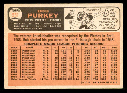 1966 Topps Baseball #551 Bob Purkey Pirates VG-EX 566784