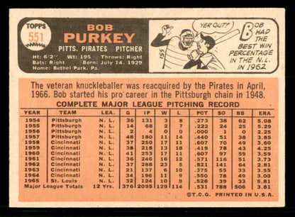 1966 Topps Baseball #551 Bob Purkey Pirates EX-MT 566787