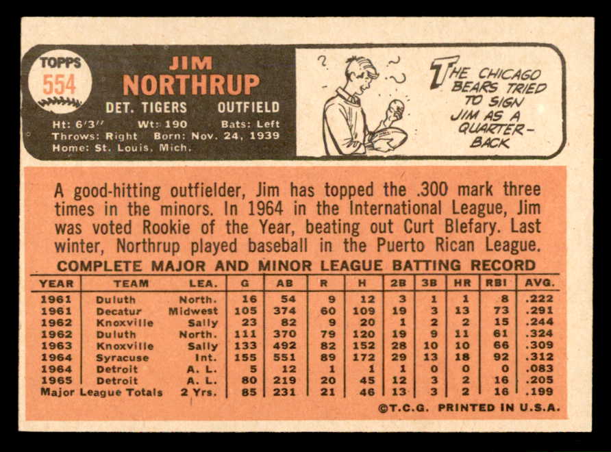 1966 Topps Baseball #554 Jim Northrup Tigers EX-MT 566798