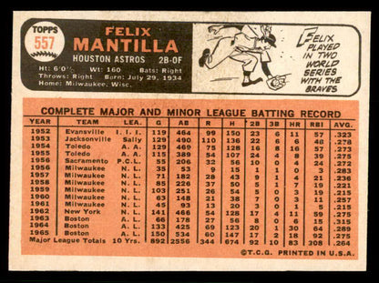 1966 Topps Baseball #557 Felix Mantilla Astros EX-MT 566808