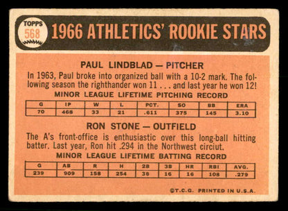 1966 Topps Baseball #568 Paul Lindblad A's VG-EX 566850