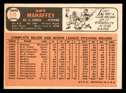 1966 Topps Baseball #570 Art Mahaffey Cardinals EX-MT 566858