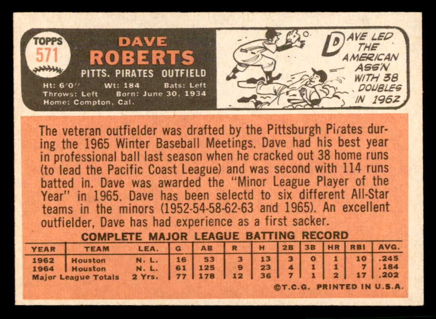 1966 Topps Baseball #571 Dave Roberts Pirates EX-MT 566863