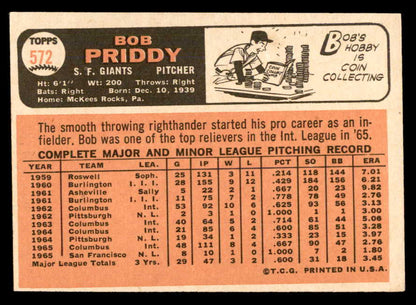1966 Topps Baseball #572 Bob Priddy Giants EX 566867