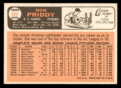 1966 Topps Baseball #572 Bob Priddy Giants NR-MT 566869