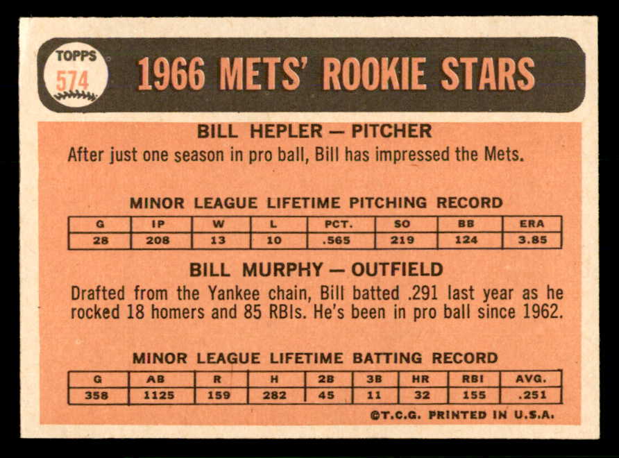 1966 Topps Baseball #574 Bill Hepler Mets EX-MT 566875