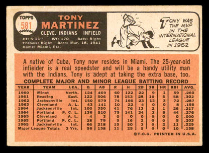 1966 Topps Baseball #581 Tony Martinez Indians VG-EX 566901