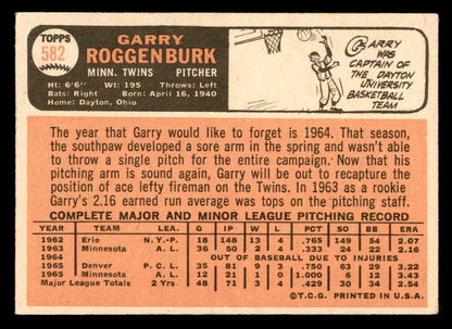 1966 Topps Baseball #582 Garry Roggenburk Twins EX-MT 566902