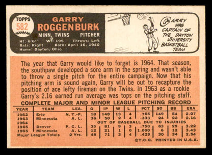 1966 Topps Baseball #582 Garry Roggenburk Twins EX-MT 566904