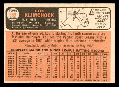 1966 Topps Baseball #589 Lou Klimchock Mets EX+/EX-MT 566926
