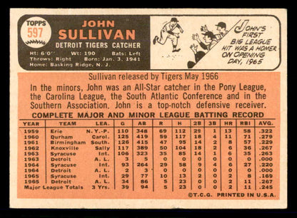 1966 Topps Baseball #597 John Sullivan Tigers EX-MT 566958
