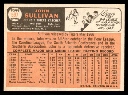 1966 Topps Baseball #597 John Sullivan Tigers EX-MT 566960
