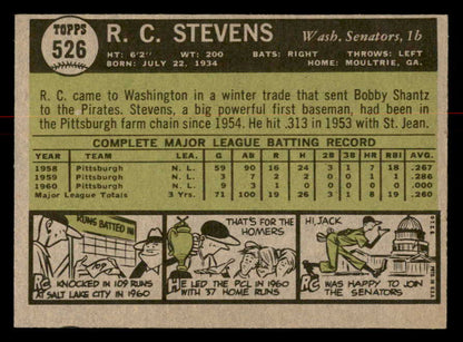 1961 Topps Baseball #526 R.C. Stevens Senators EX-MT 566969