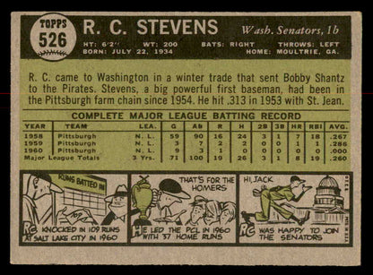 1961 Topps Baseball #526 R.C. Stevens Senators VG-EX 566971