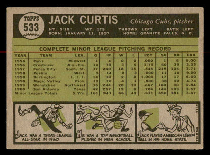 1961 Topps Baseball #533 Jack Curtis Cubs EX+/EX-MT 566989