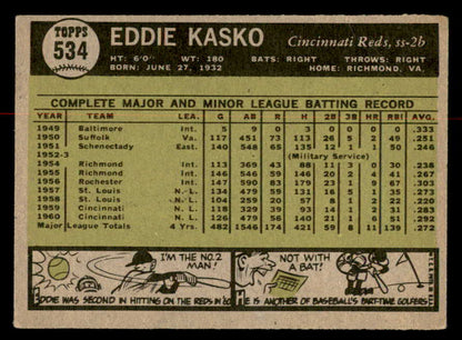 1961 Topps Baseball #534 Eddie Kasko Reds VG-EX 566992