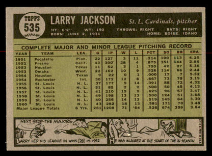 1961 Topps Baseball #535 Larry Jackson Cardinals EX-MT 566993