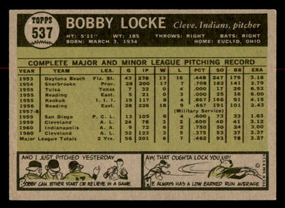 1961 Topps Baseball #537 Bobby Locke Indians EX-MT 566999