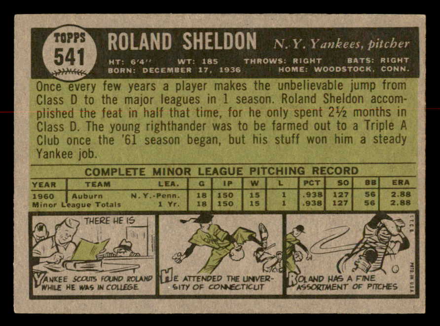 1961 Topps Baseball #541 Roland Sheldon Yankees EX-MT 567009