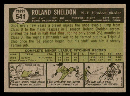 1961 Topps Baseball #541 Roland Sheldon Yankees EX-MT 567009
