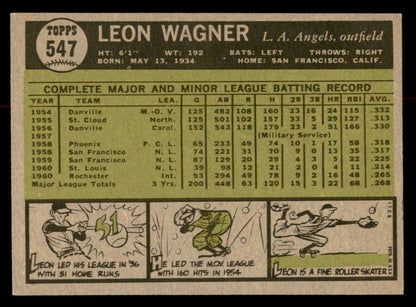 1961 Topps Baseball #547 Leon Wagner Angels EX-MT 567022