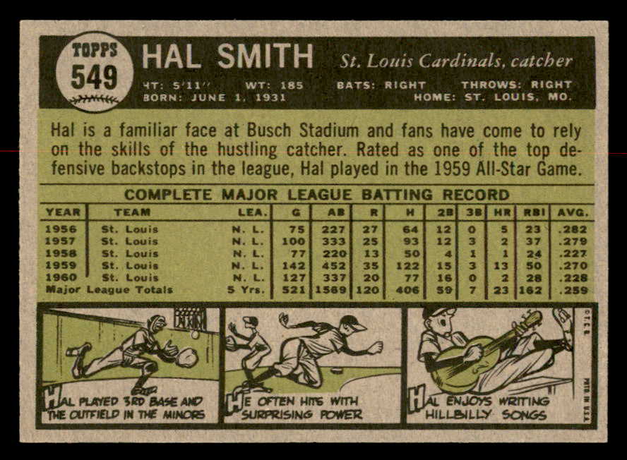 1961 Topps Baseball #549 Hal Smith Cardinals EX-MT 567030