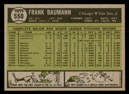 1961 Topps Baseball #550 Frank Baumann White Sox EX-MT 567033